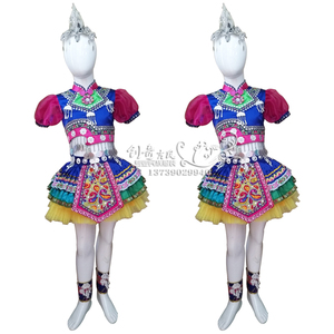 新款彝族儿童彝族舞蹈服装 快乐阳光彝族独唱服装 苗族独舞演出服