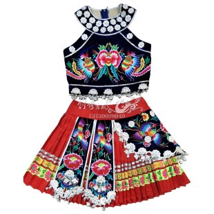 少数民族舞蹈服装 新款 抹胸舞台装 土家族时尚 原创苗族刺绣独舞服装