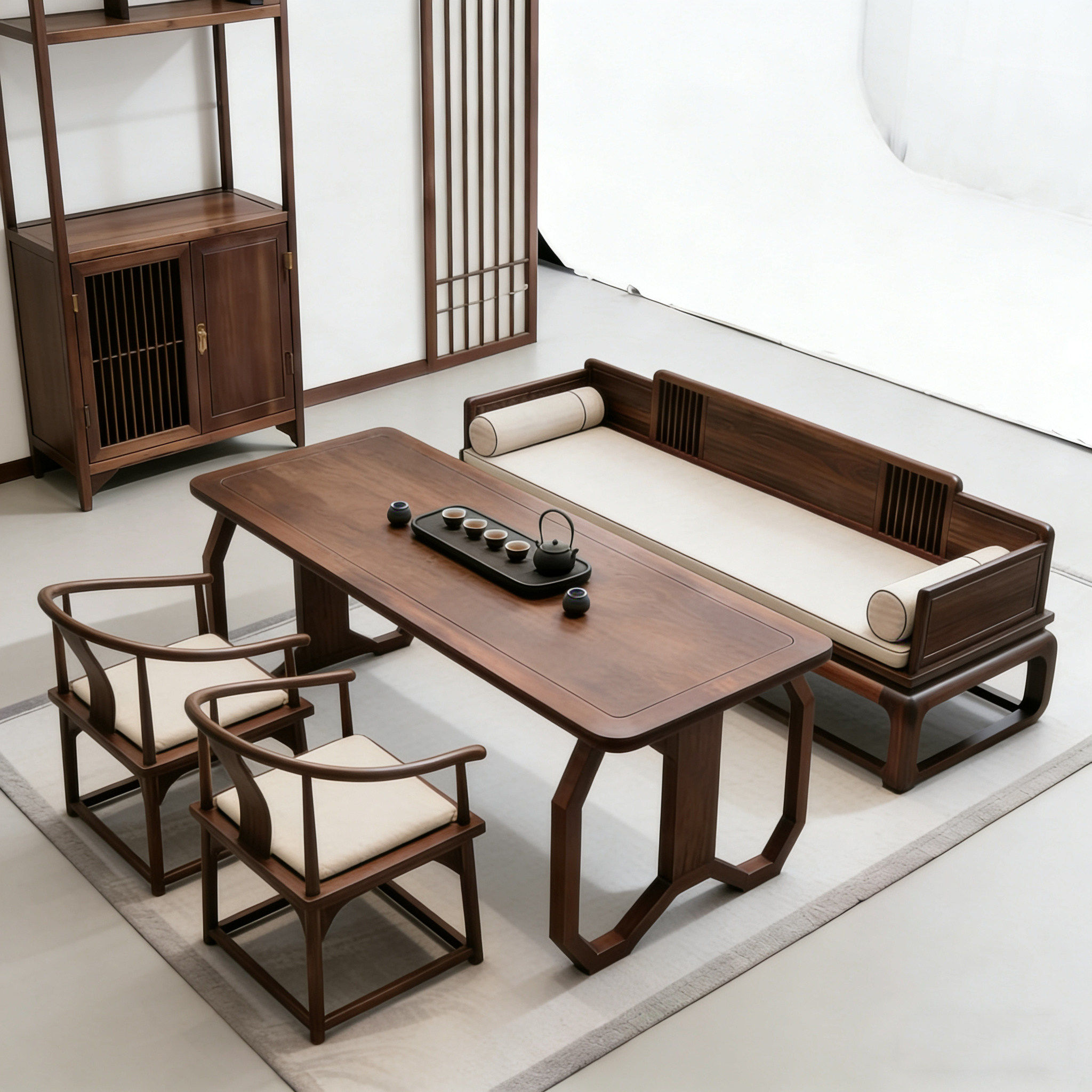新中式黑胡桃木茶桌宋式美学罗汉床组合2026新款家用办公泡茶桌椅,住宅家具,家用茶台/茶桌,淘宝优惠券,粉丝福利购,淘宝优惠卷