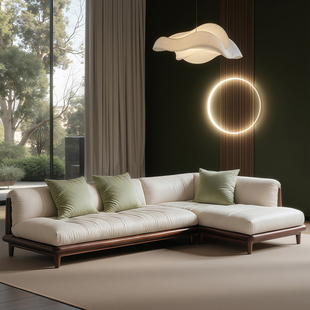 2026新款实木转角沙发客厅中古风大气拐角l型黑胡桃宋氏美学沙发