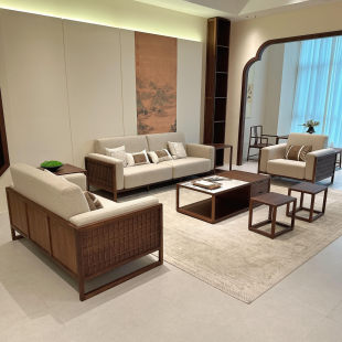 新中式黑胡桃木实木沙发别墅高端简约2026新款宋式美学布艺家具