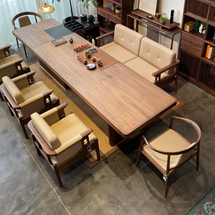 新中式北美黑胡桃木泡茶台会客接待办公一体宋氏美学茶空间茶桌椅