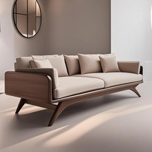 新中式实木真皮沙发2025新款高档北美黑胡桃木三人位客厅直排沙发