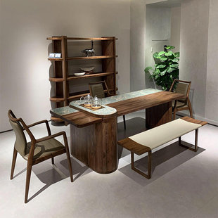 新中式岩板茶桌椅轻奢现代高级感2026新款办公室茶室实木泡茶台