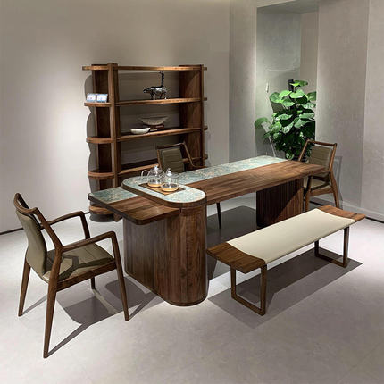 新中式岩板茶桌椅轻奢现代高级感2026新款办公室茶室实木泡茶台