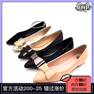 好鞋人家34-38 羊皮2019新款6032蝴蝶结半拖鞋单鞋尖头平底网红穆