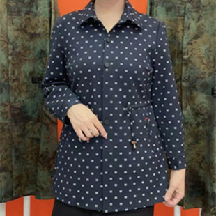 女士风衣休闲宽松长袖 长款 上衣 翻领抽腰中长外套中老年妈妈装 新款