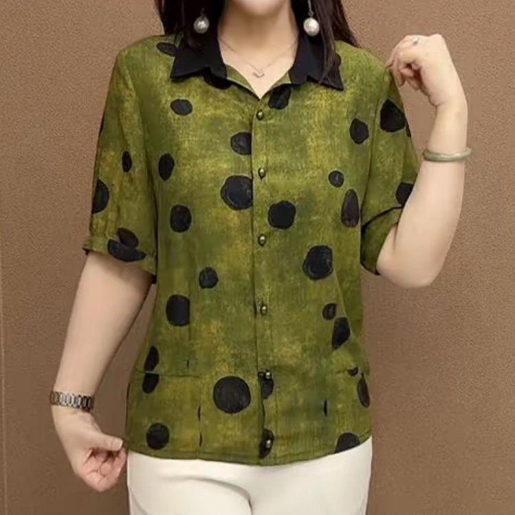 2026夏装网红爆款新中式民族风中老年女装拼接短袖妈妈衬衣开衫女