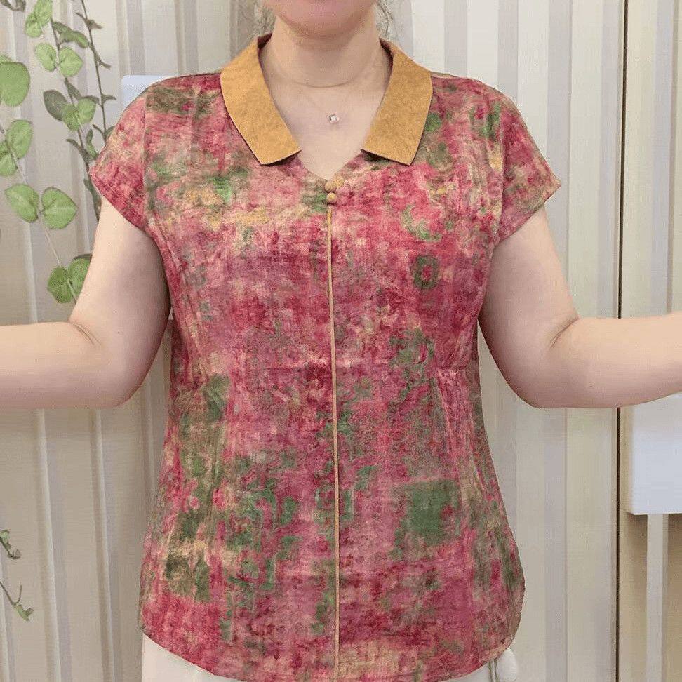 时尚中老年减龄气质小衫新中式夏季新款妈妈娃娃休闲高档宽松上衣