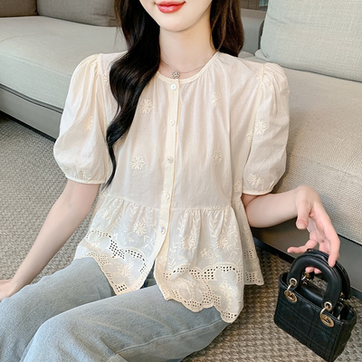设计感小众雪纺长袖衬衫女2025夏季新款泡泡袖打底娃娃衫法式上衣