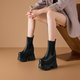 16厘米cm公分超高跟女鞋真皮短靴恨天高单鞋真皮厚底内增高马丁靴