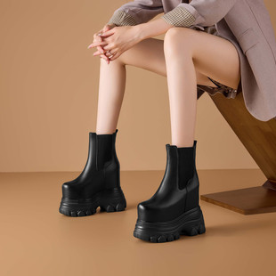 16厘米cm公分超高跟女鞋真皮短靴小个子单鞋真皮厚底内增高马丁靴