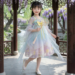 女童夏款汉服连衣裙超仙古风雪纺公主裙小女孩中国风仙女表演裙子