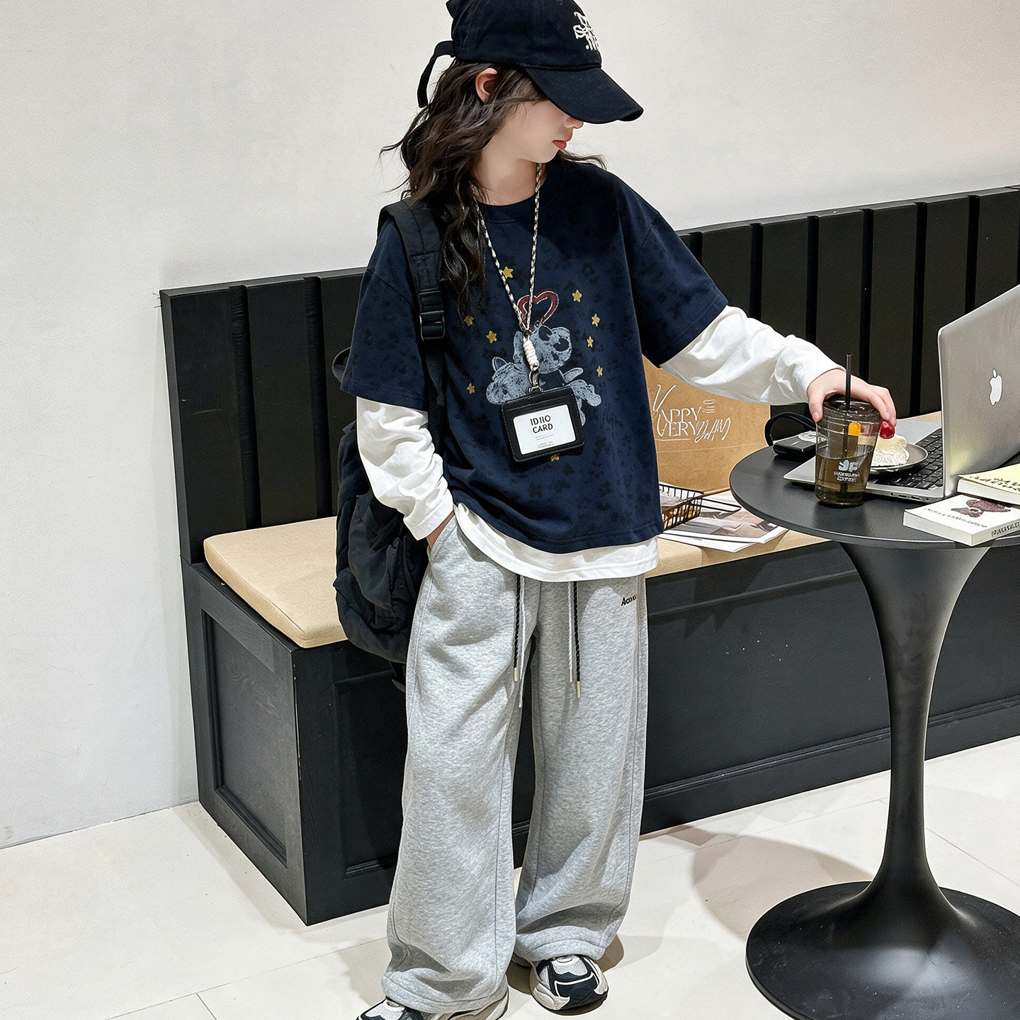 女童假两件卫衣套装2026春秋季新款洋气中大儿童休闲阔腿裤两件套