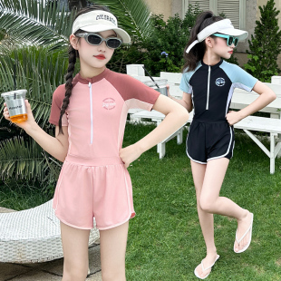 女童连体中大童女孩游泳衣2026新款 洋气青少年专业训练速干泳衣裤