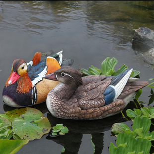 真鸳鸯创意摆件动物雕塑花园水池庭院浮水小黄鸭假山树脂工艺品