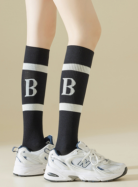 压力小腿袜子女长筒韩版ins潮无骨运动跑步跳绳健身黑白灰色显瘦