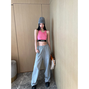 NancyCavally辣妹B入单品 内搭针织吊带露脐短背心 Logo字母撞色