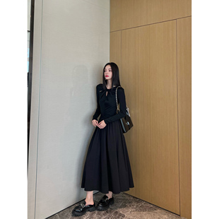 NancyCavally专柜款極柔超细80S羊毛 气质典雅扭结微镂空连衣裙