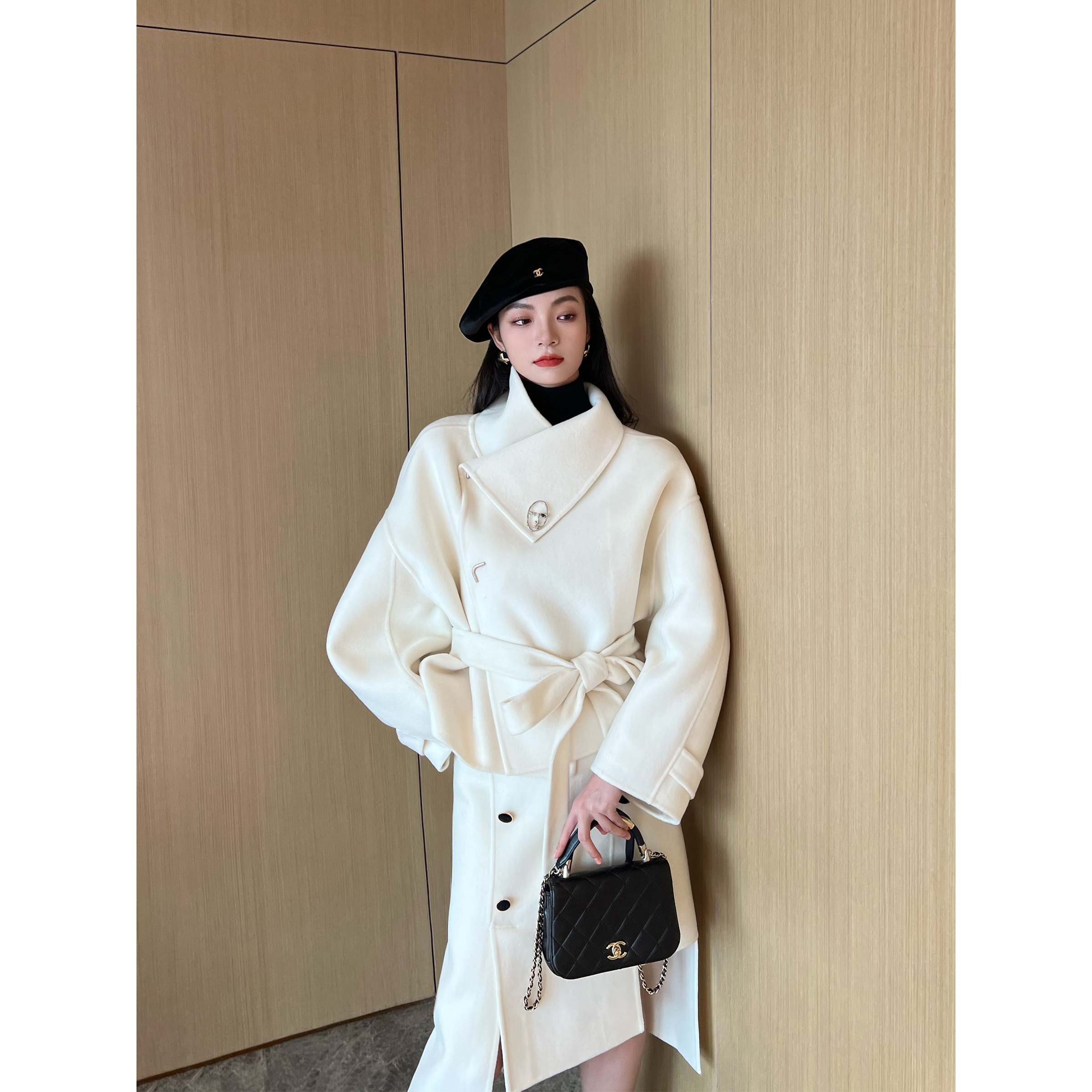 NancyCavally高奢羊绒/澳毛  珠宝别针不对称多穿翻领双面呢外套,女装/女士精品,时尚套装,淘宝优惠券,粉丝福利购,淘宝优惠卷