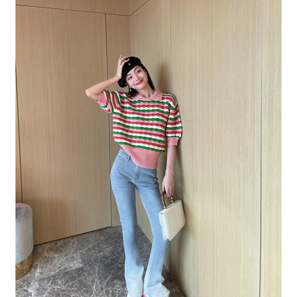 NancyCavally重磅造型神裤  百搭基础单品高腰渐变马蹄牛仔裤