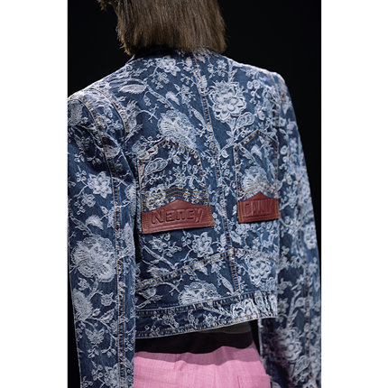 NancyCavally定制提花面料 新港式辣妹 倒装口袋复古风牛仔短外套