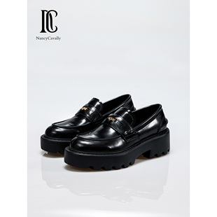 贵气四叶草金币真皮厚底乐福鞋 NancyCavally专柜款 开珠边小牛皮