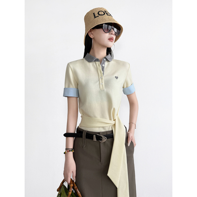 NancyCavally爱心刺绣撞色polo衫