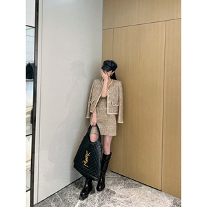 NancyCavally气质名媛 羊毛金属丝粗花呢老钱风链条镶边小香套装