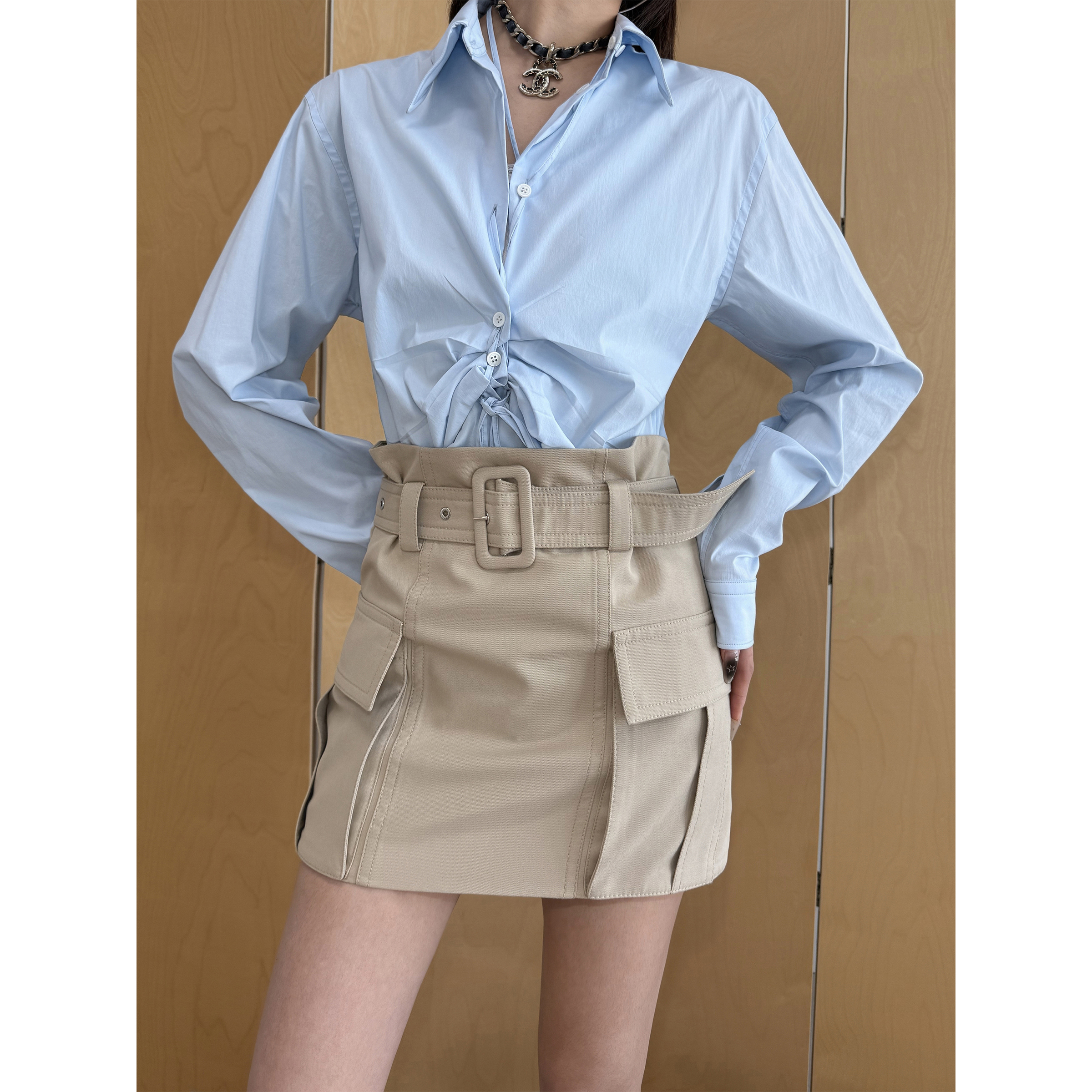 NancyCavally大口袋花苞工装短裙