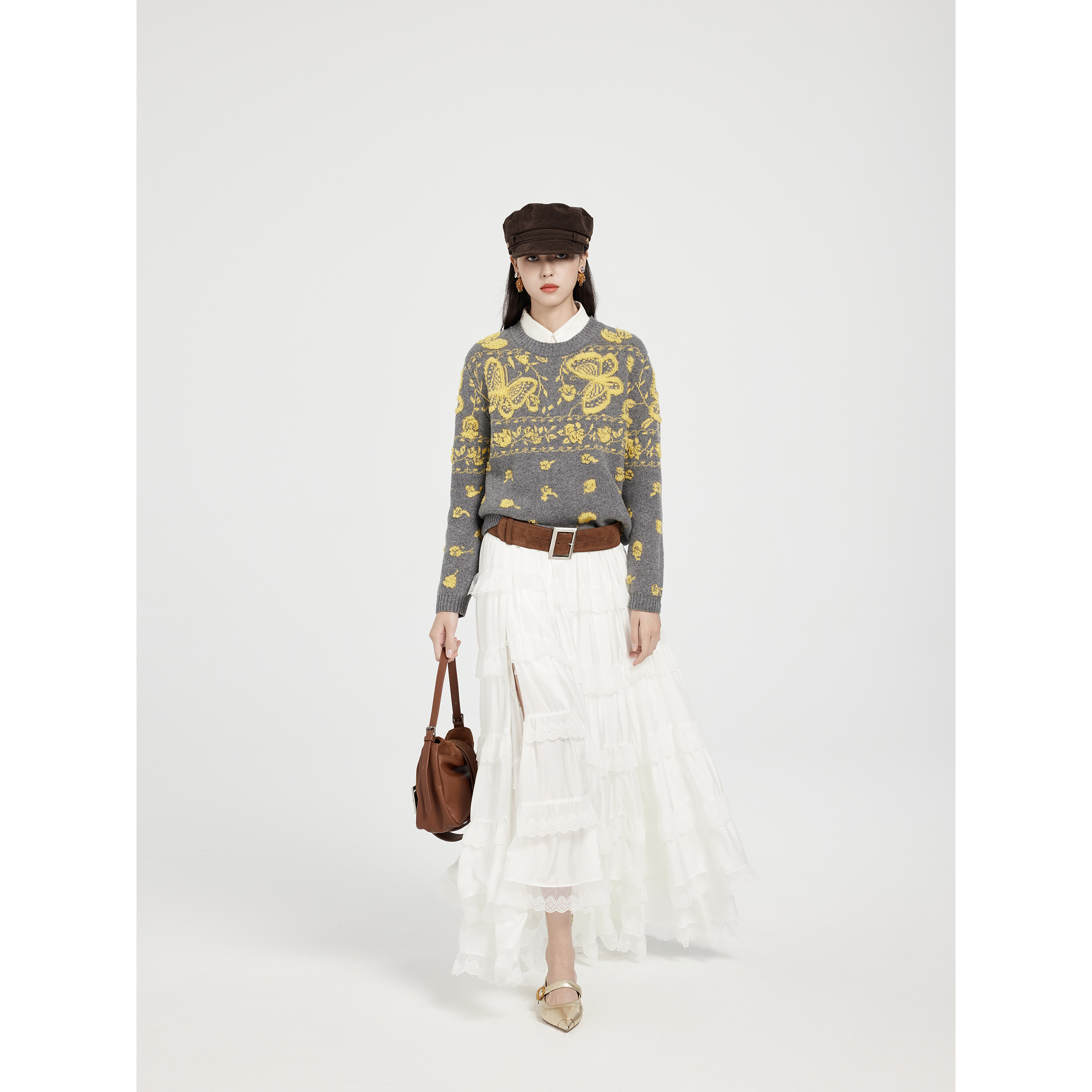 NancyCavally蝴蝶提花针织毛衣