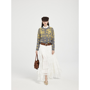 NancyCavally专柜款蓬松云柔纯羊毛 氛围感蝴蝶立体提花针织毛衣