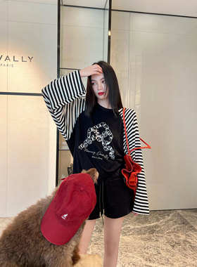 NancyCavally专柜款極奢美利奴澳毛  云柔微透条纹刺绣OS休闲套装