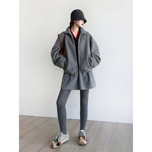 NancyCavally专柜款高奢肌理精纺羊毛 雾调廓形外套/花苞短裙套装