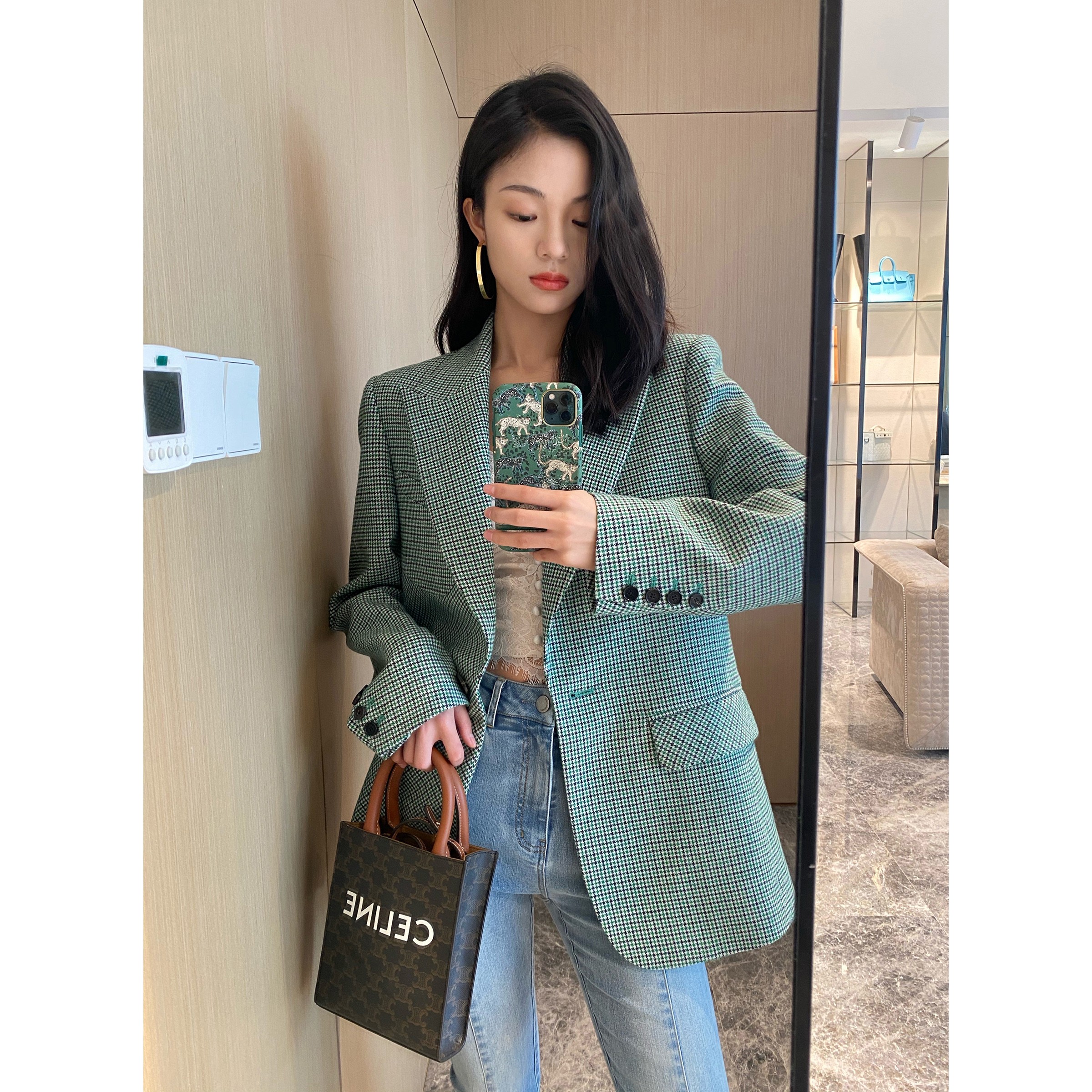 NancyCavally经典条纹羊毛套装