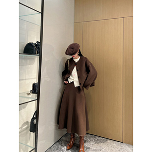 围巾 氛围感双面呢短外套 半裙三件套 羊毛 NancyCavally奢选驼绒