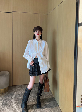 NancyCavally专柜款高端柔软优质棉 法式慵懒感塔克褶廓形衬衫