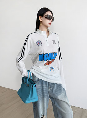 NancyCavally美式蕾丝拼接球衣T