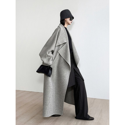 NancyCavally专柜款澳洲羊毛/山羊绒 極简静奢翻领廓形双面呢大衣
