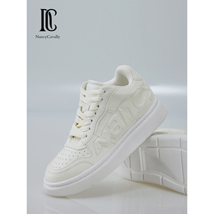 立体浮雕字母厚底运动板鞋 NancyCavally专柜款 荔枝纹头层牛皮