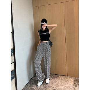 NancyCavally定制醋酸色织花呢 遮肉显腿长立裁格纹小香阔腿神裤