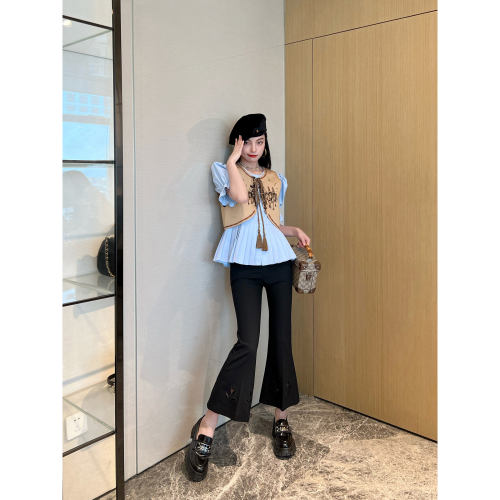 NancyCavally修腿镂空刺绣微喇裤