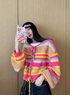 NancyCavally彩虹条纹针织毛衣