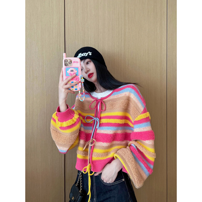 NancyCavally彩虹条纹针织毛衣