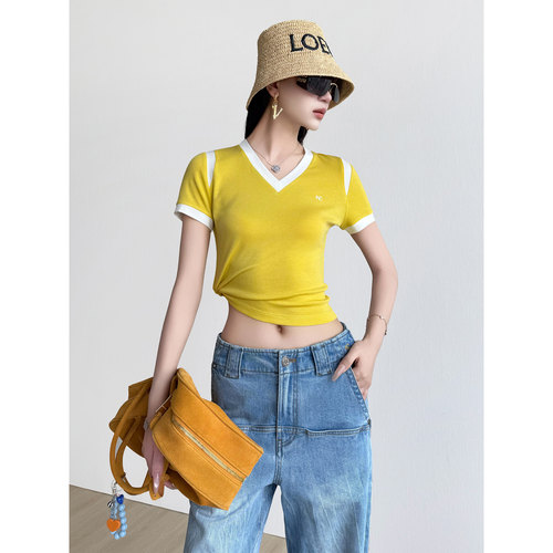 NancyCavally清爽柠夏撞色短袖T