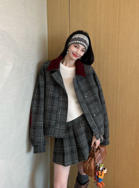 NancyCavally撞色领格纹西装套装