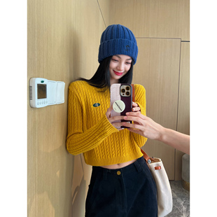 NancyCavally专柜款超柔糯感纯羊毛 复古学院风修身麻花针织毛衣