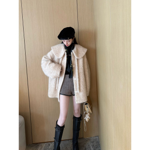 减龄披肩领廓形毛呢外套 羊驼毛 NancyCavally专柜款 黄金比例羊毛