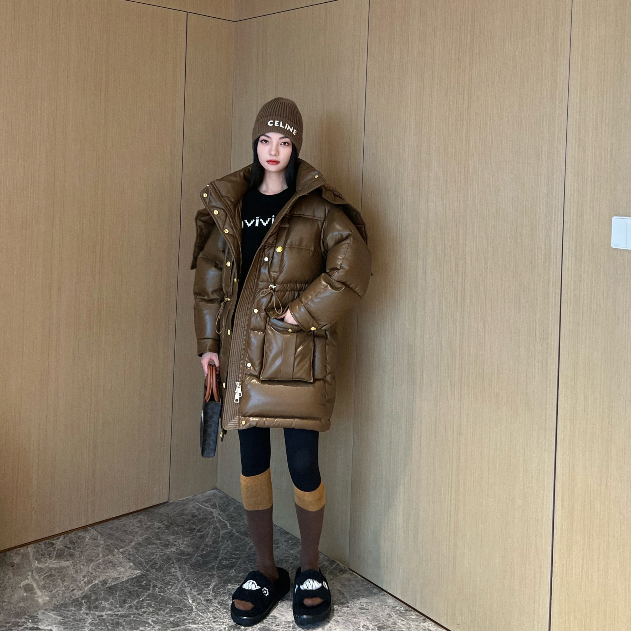 NancyCavally奢华皮草领95鹅绒服