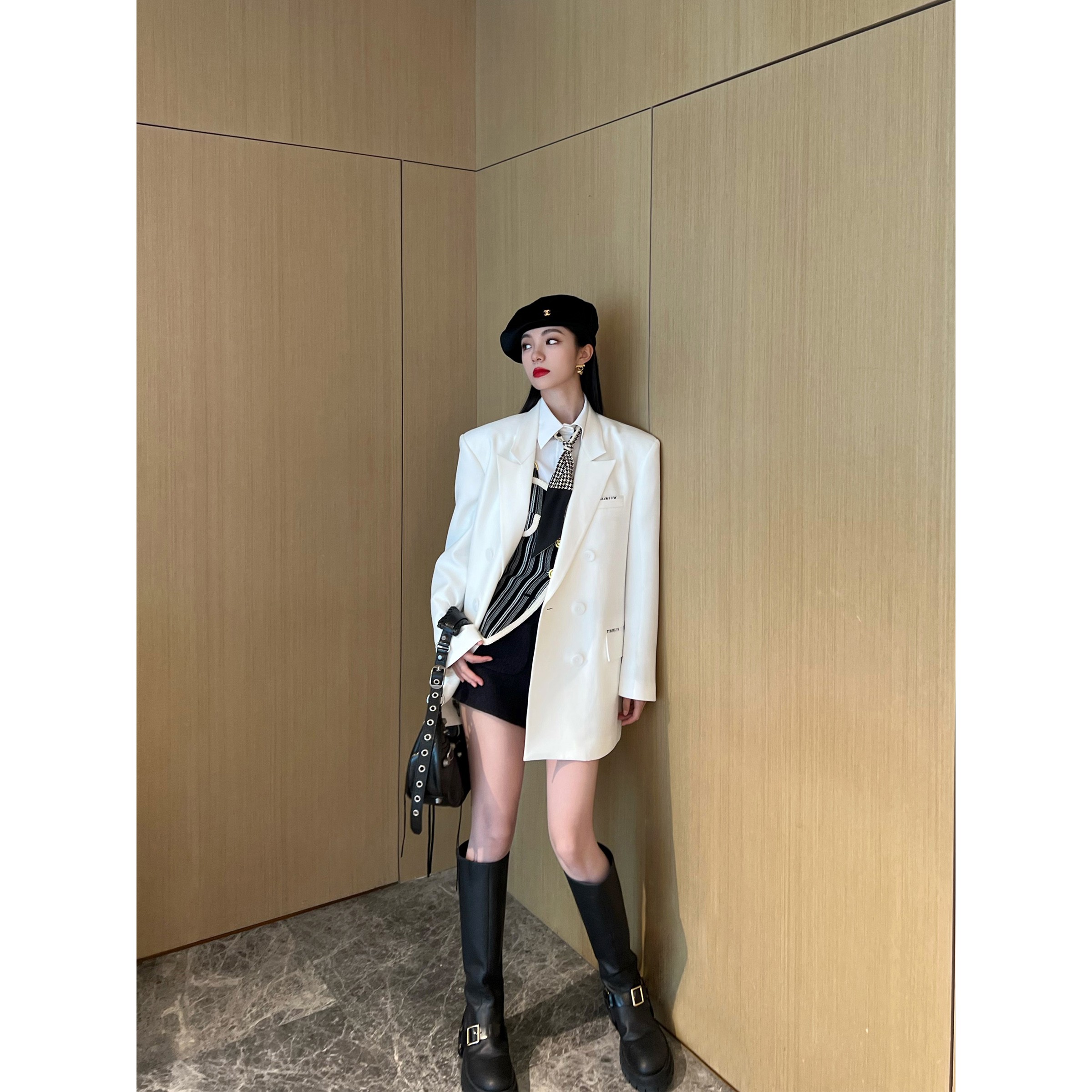 NancyCavally肌理醋酸廓形西装